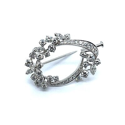 Floral Gübelin Brooch with Diamonds in 18 Karat White Gold