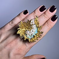 Gübelin Brooch with Abalone and Cultural Pearls in 18 Karat Yellow Gold