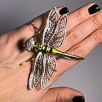 Bucherer Dragonfly Brooch with Diamonds in 18 Karat Yellow and White Gold