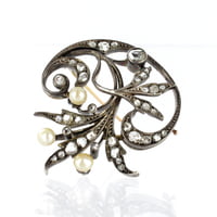 Victorian Floral Brooch with Pearls and Diamonds in Silver and Gold Victorian Floral Brooch with Pearls and Diamonds in Silver and Gold