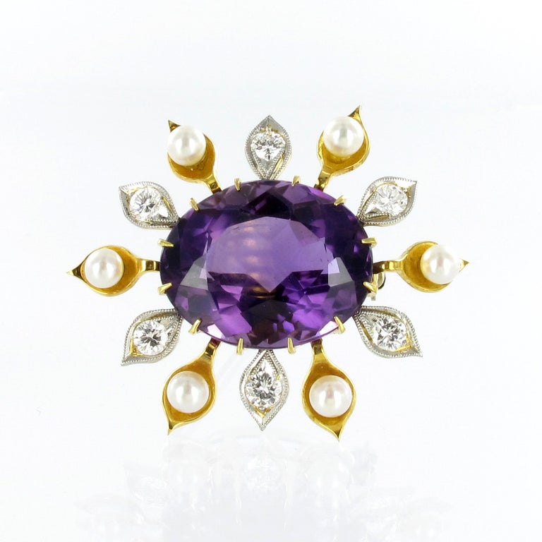 Spectacular Amethyst, Diamond and Pearl Suite in Yellow and White Gold Spectacular Amethyst, Diamond and Pearl Suite in Yellow and White Gold