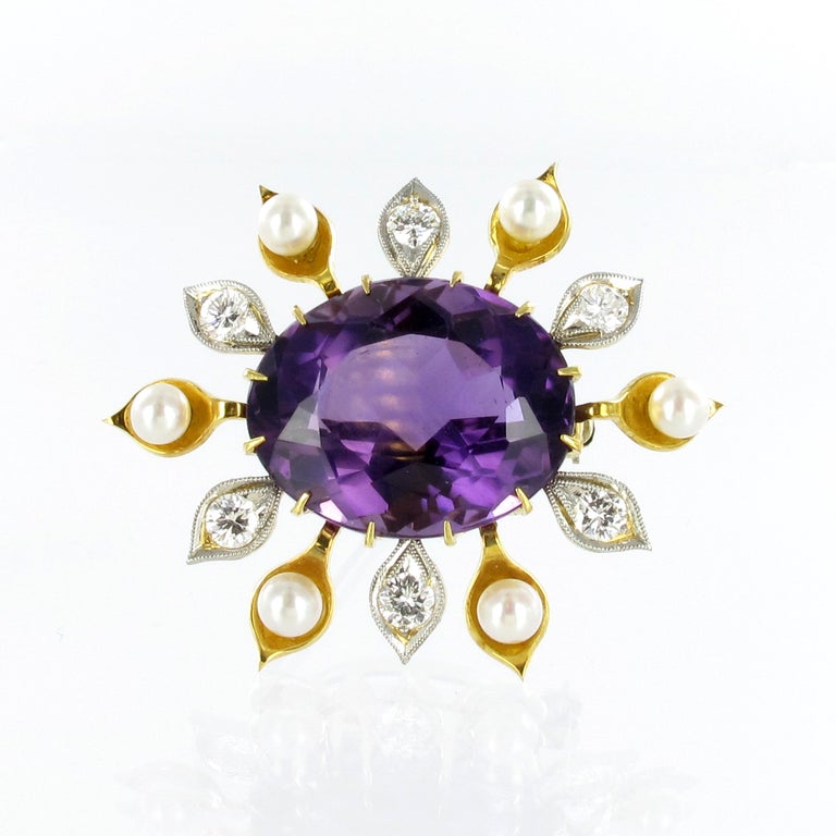 Spectacular Amethyst, Diamond and Pearl Suite in Yellow and White Gold