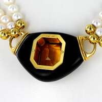 Exquisite Citrine, Ebony and Akoya Cultured Pearl Necklace