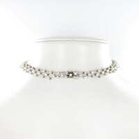 Diamond and Akoya Cultured Pearls Necklace in 950 Platinum Diamond and Akoya Cultured Pearls Necklace in 950 Platinum