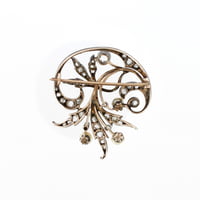 Victorian Floral Brooch with Pearls and Diamonds in Silver and Gold