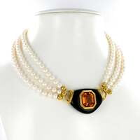 Exquisite Citrine, Ebony and Akoya Cultured Pearl Necklace