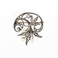 Victorian Floral Brooch with Pearls and Diamonds in Silver and Gold Victorian Floral Brooch with Pearls and Diamonds in Silver and Gold