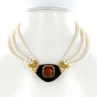 Exquisite Citrine, Ebony and Akoya Cultured Pearl Necklace