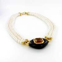 Exquisite Citrine, Ebony and Akoya Cultured Pearl Necklace