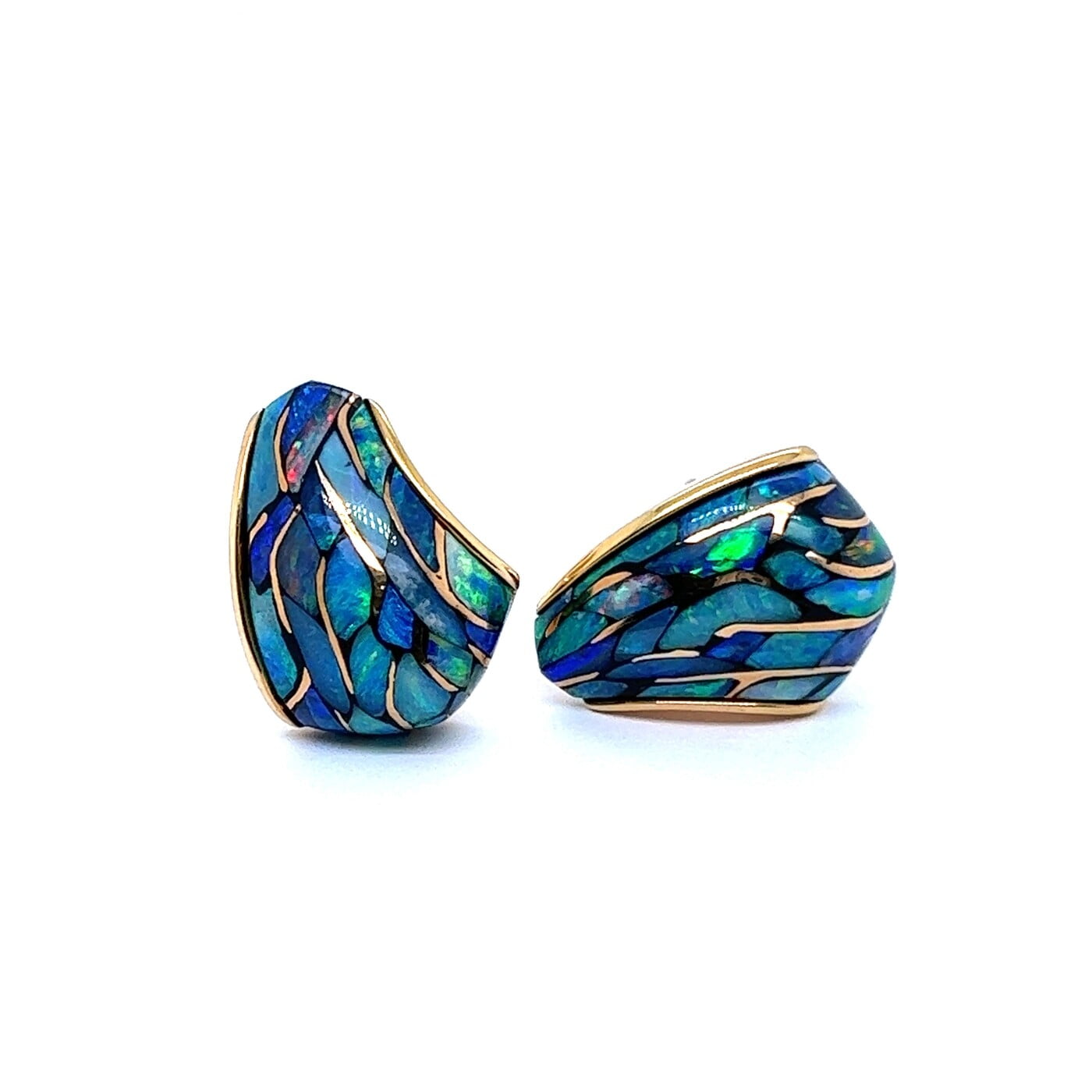 Black Opal Earrings in 18 Karat Rose Gold Black Opal Earrings in 18 Karat Rose Gold