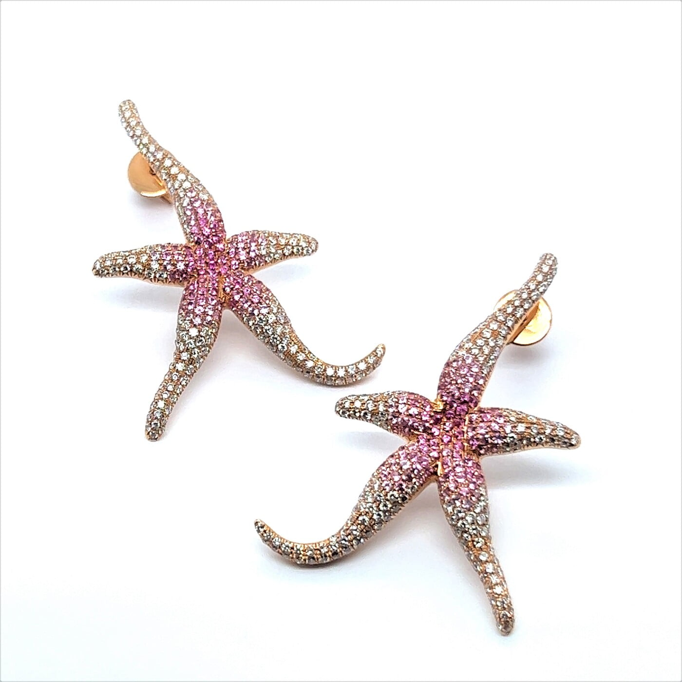 Pink Sapphire and Diamond Sea Stars Earrings in 18 Karat Rose Gold