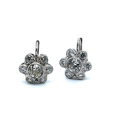 Charming Diamond Daisies Earrings in 14 Karat White Gold