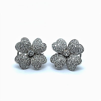 Diamond Flower Earrings in 18 Karat White Gold