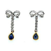 Lovely Diamond and Sapphire Bow-Earrings in Yellow Gold and Platinum