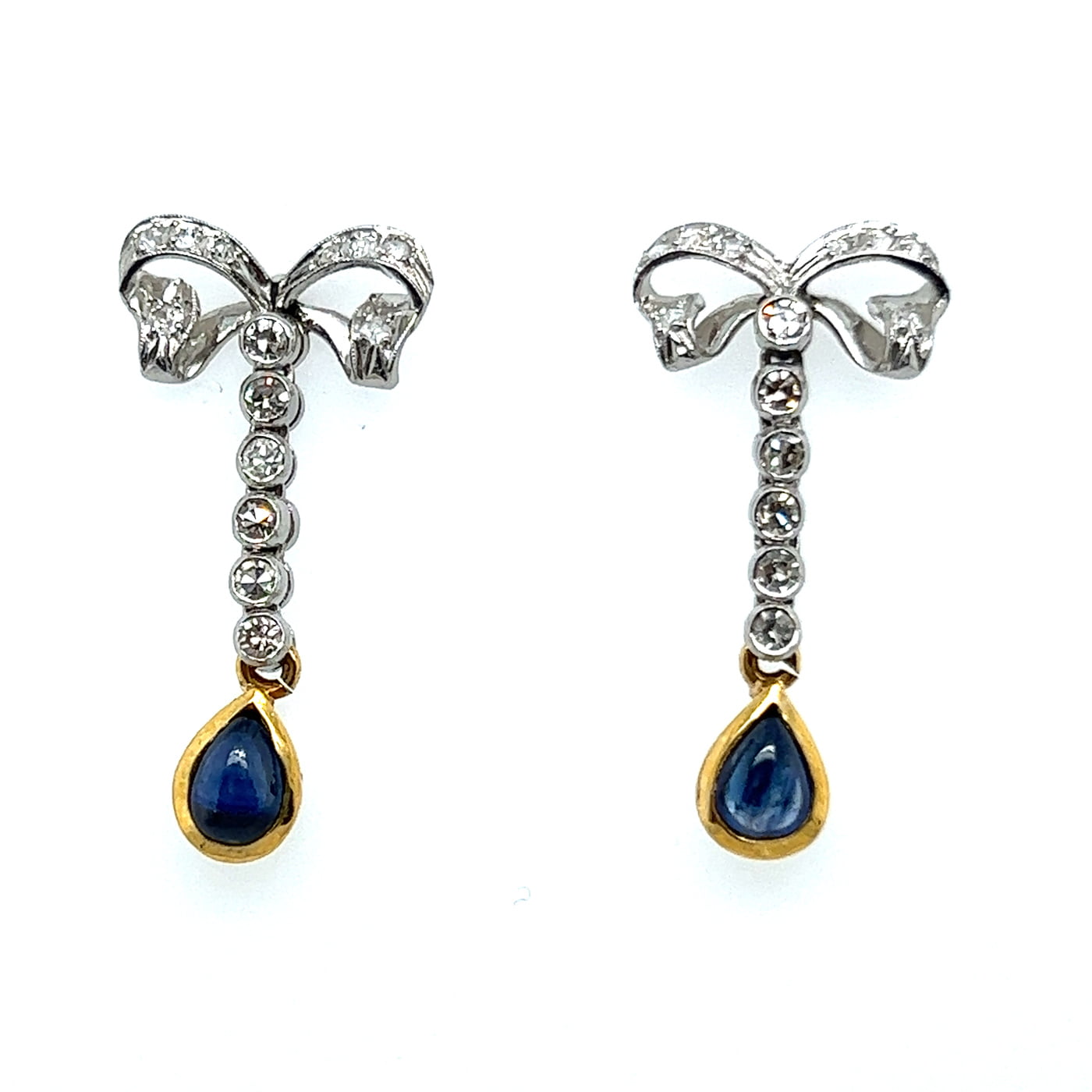 Lovely Diamond and Sapphire Bow-Earrings in Yellow Gold and Platinum Lovely Diamond and Sapphire Bow-Earrings in Yellow Gold and Platinum
