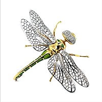 Bucherer Dragonfly Brooch with Diamonds in 18 Karat Yellow and White Gold