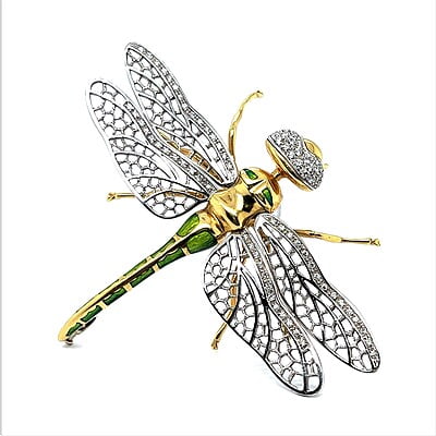 Bucherer Dragonfly Brooch with Diamonds in 18 Karat Yellow and White Gold