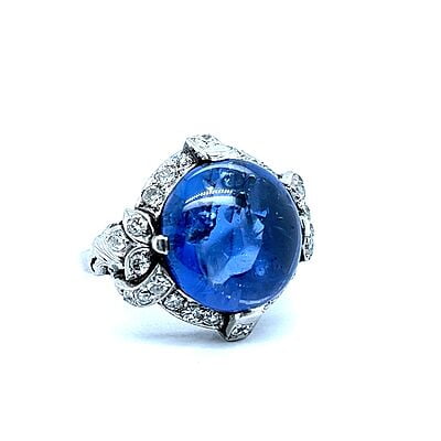 Alluring Sapphire Ring in Platinum with Old Cut Diamonds