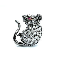 Cute Diamond Mouse Brooch in 18 Karat Blackened White Gold