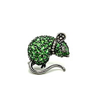 Cute Tsavorite Mouse Brooch in 18 Karat Blackened White Gold