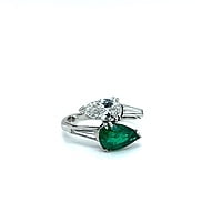 Enchanted 1.25 Carat Emerald and Diamond Toi et Moi Ring in Platinum