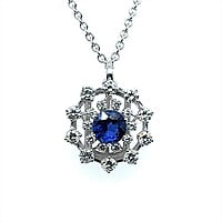 Adorable Snowflake Pendant in 18K White Gold with Natural Sapphire and Diamonds