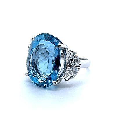 Aquamarine Ring with Diamonds in 14 Karat White Gold