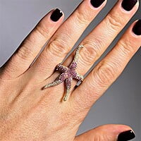 Pink Sapphire and Diamond Sea Star Ring in 18 Karat Rose Gold