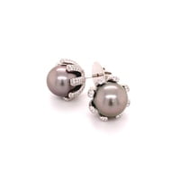 Fabulous Pair of Tahitian Pearls and Diamonds Ear Studs