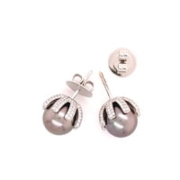 Fabulous Pair of Tahitian Pearls and Diamonds Ear Studs