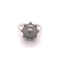 Fabulous Tahitian Pearl and Diamond Ring in White Gold