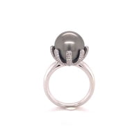 Fabulous Tahitian Pearl and Diamond Ring in White Gold