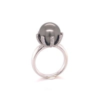 Fabulous Tahitian Pearl and Diamond Ring in White Gold