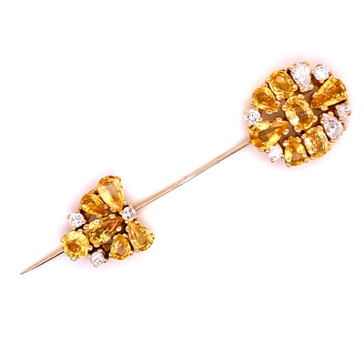 Magnificent Yellow Sapphire and Diamond Pin in 18K Yellow Gold