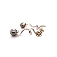Unique Tahitian Cultured Pearl and Diamond Earstuds in 18 Karat White Gold Unique Tahitian Cultured Pearl and Diamond Earstuds in 18 Karat White Gold
