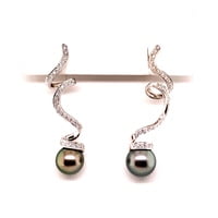 Unique Tahitian Cultured Pearl and Diamond Earstuds in 18 Karat White Gold