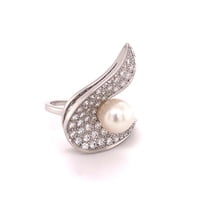 Modern Akoya Cultured Pearl and Diamond Ring in 18 Karat Gold Modern Akoya Cultured Pearl and Diamond Ring in 18 Karat Gold