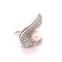 Modern Akoya Cultured Pearl and Diamond Ring in 18 Karat Gold