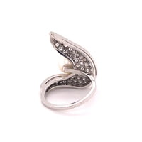 Modern Akoya Cultured Pearl and Diamond Ring in 18 Karat Gold Modern Akoya Cultured Pearl and Diamond Ring in 18 Karat Gold