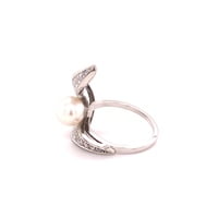 Modern Akoya Cultured Pearl and Diamond Ring in 18 Karat Gold Modern Akoya Cultured Pearl and Diamond Ring in 18 Karat Gold