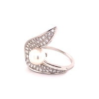 Modern Akoya Cultured Pearl and Diamond Ring in 18 Karat Gold Modern Akoya Cultured Pearl and Diamond Ring in 18 Karat Gold