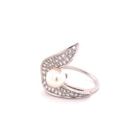 Modern Akoya Cultured Pearl and Diamond Ring in 18 Karat Gold Modern Akoya Cultured Pearl and Diamond Ring in 18 Karat Gold