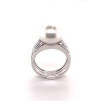 Magnificent Cultured South Sea Pearl and Diamond Ring in White Gold Magnificent Cultured South Sea Pearl and Diamond Ring in White Gold