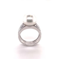 Magnificent Cultured South Sea Pearl and Diamond Ring in White Gold