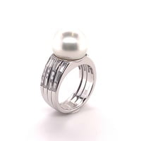 Magnificent Cultured South Sea Pearl and Diamond Ring in White Gold