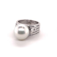 Magnificent Cultured South Sea Pearl and Diamond Ring in White Gold