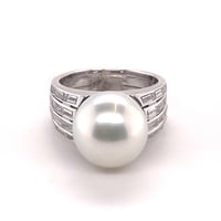 Magnificent Cultured South Sea Pearl and Diamond Ring in White Gold Magnificent Cultured South Sea Pearl and Diamond Ring in White Gold