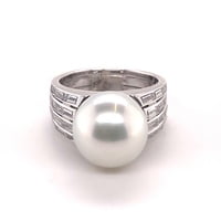 Magnificent Cultured South Sea Pearl and Diamond Ring in White Gold