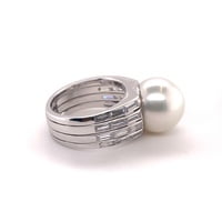 Magnificent Cultured South Sea Pearl and Diamond Ring in White Gold