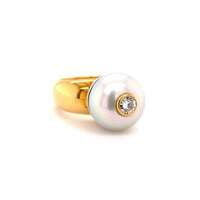 Unique South Sea Pearl and Diamond Ring in Yellow and White Gold